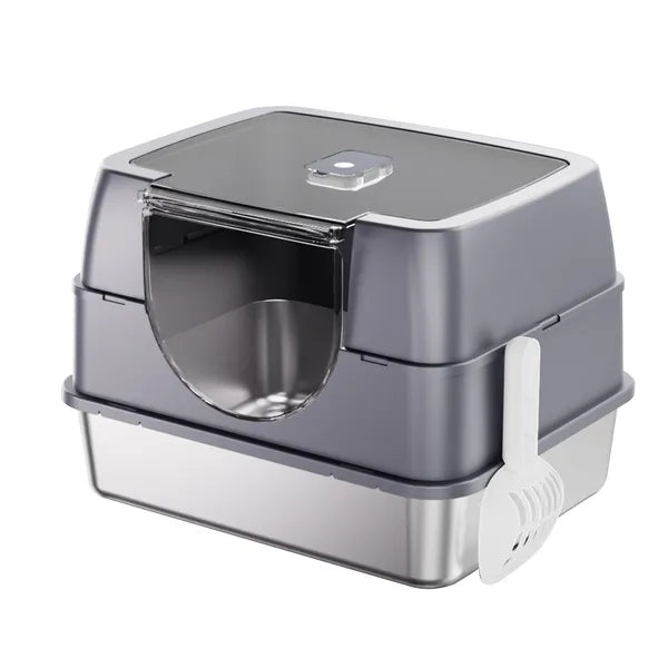 Fully Enclosed Stainless Steel Cat Litter Box White - Top Pick, Odor