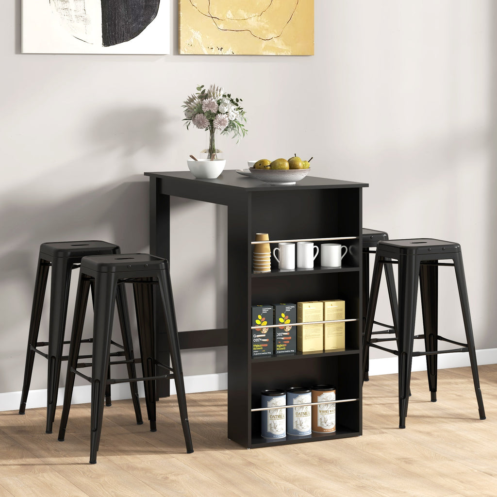 Modern Bar Table Counter Height Dining Table With 3 Storage Shelves