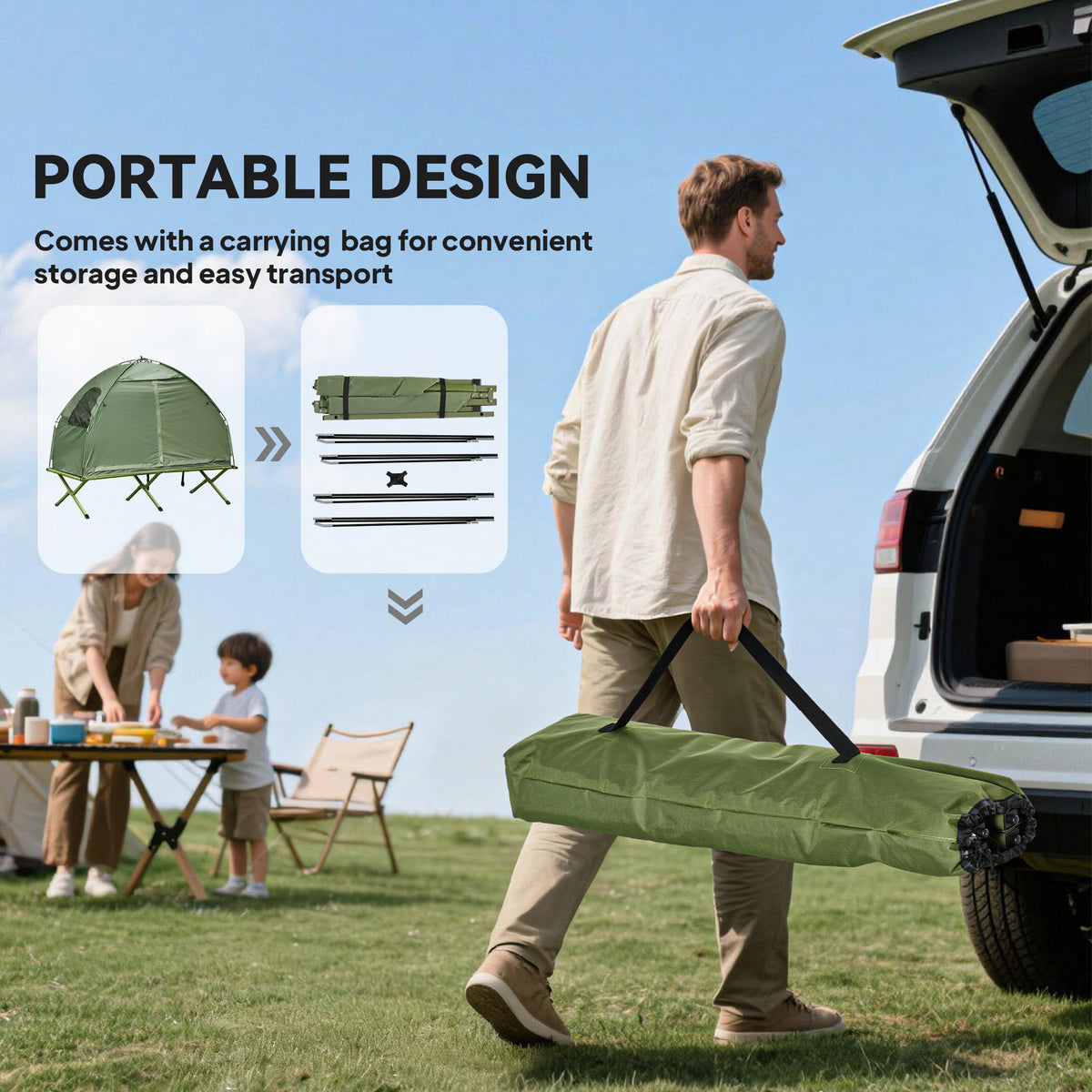 Camping Tent Cot, Single Person Folding Cot Combo, Off-ground Tent