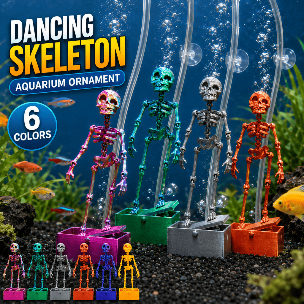 3D Printed Dancing Skeleton Aquarium Ornament With Suction Cups & Air