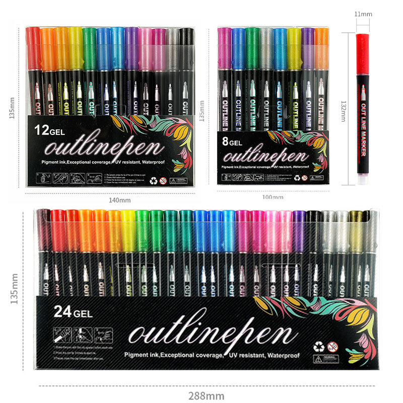 Double Line Outline Pen 24 Color Suit Dream Color Mark Fluorescent