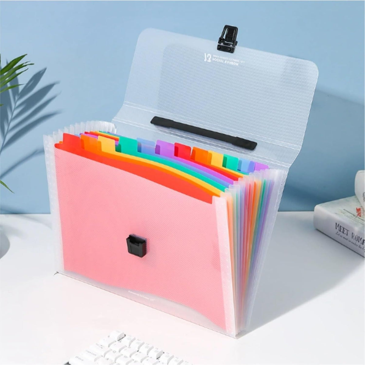 Large Capacity Accordion File Organizer 13 Pockets A4 Rainbow Expanding
