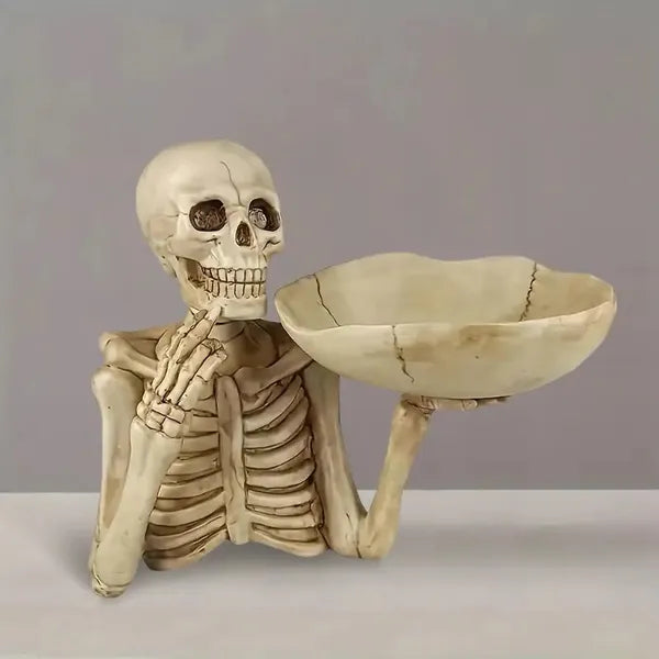 Skull Tray Ornament With Bowl Unique Skeleton Design For Indoor