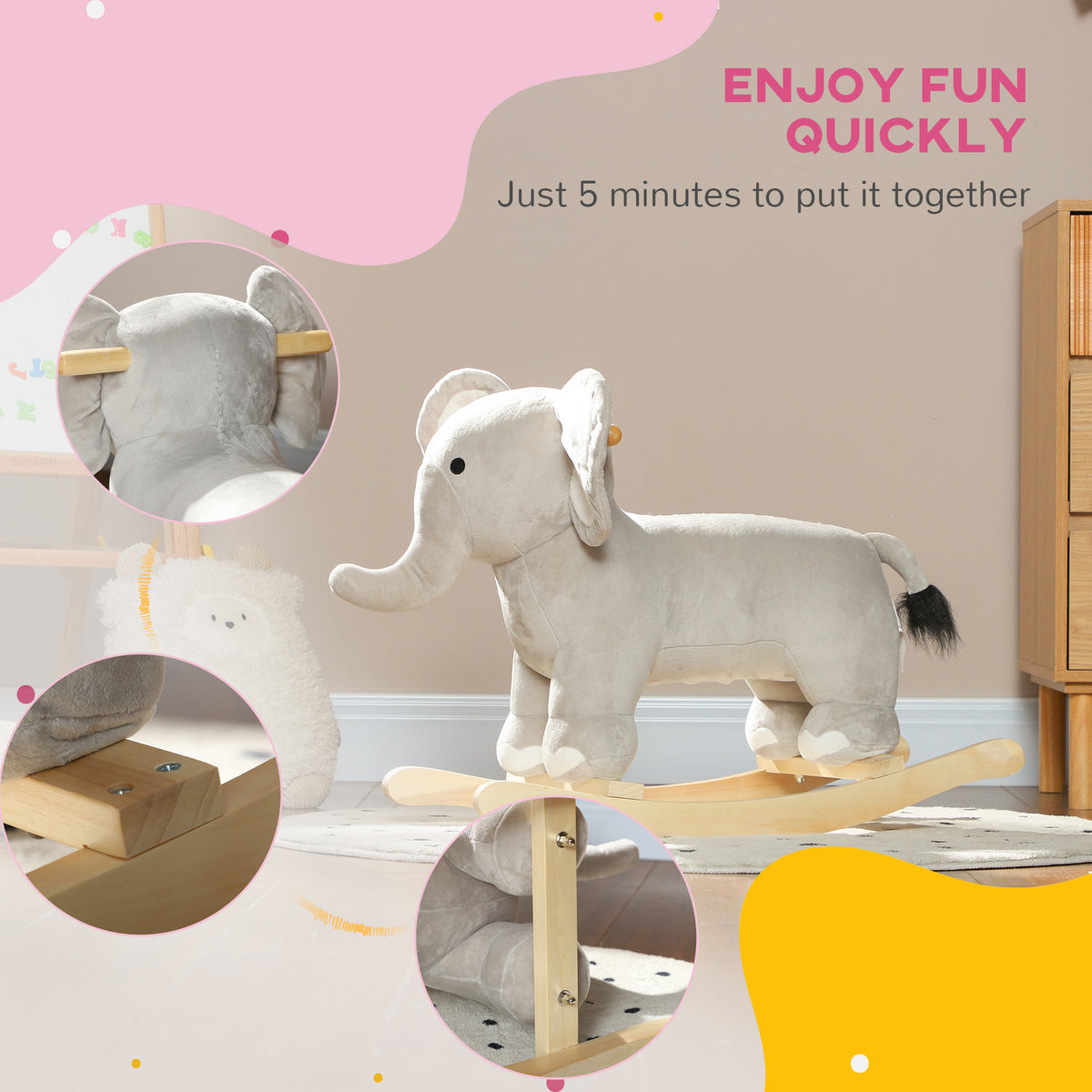 Kids Rocking Animal, Elephant Rocker With Realistic Sounds, Plush Ride