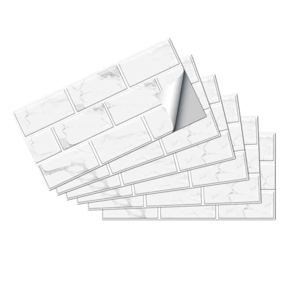 White Marble Look Peel And Stick Tiles Water And Oil Proof PVC Self