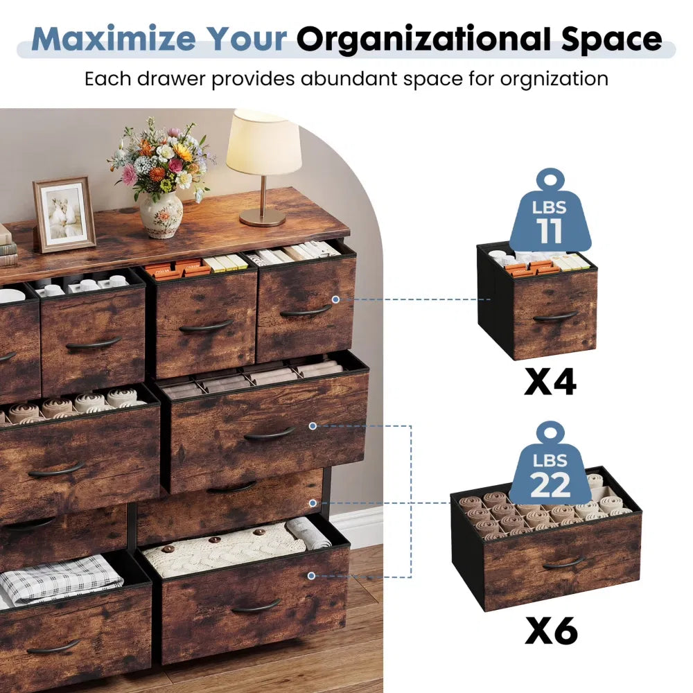 10-Drawer Fabric Dresser, Largestoragetower For Bedroom, Closet, Living
