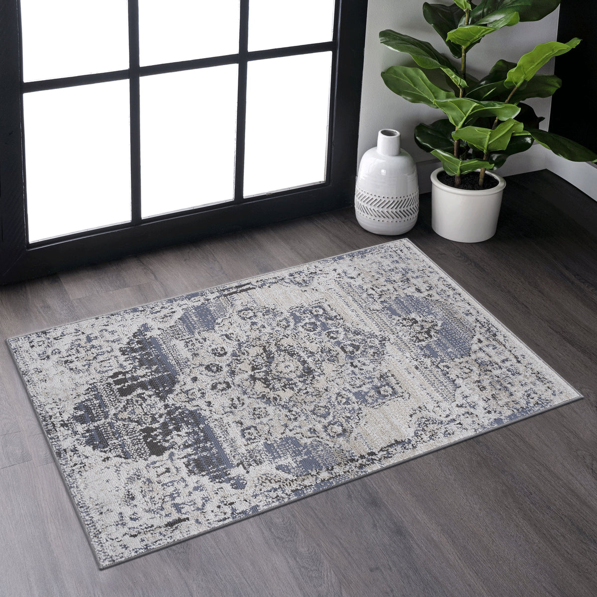 Payas 2X3 Cream Blue Medallion Doormat Rug