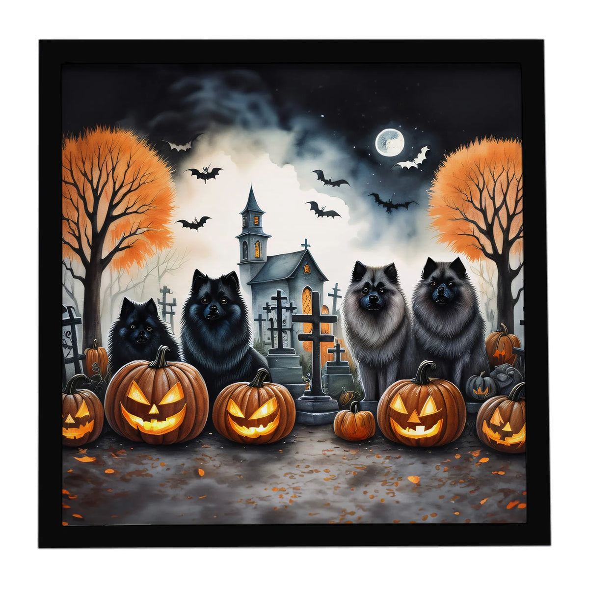 Keeshond Spooky Halloween Framed Metal Print Bathroom, Kitchen, Office