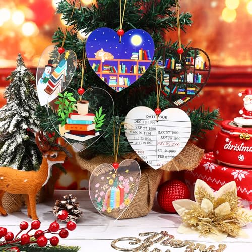6 Pcs Bookshelf Ornaments, Book Lover Ornaments Aryclic Book Christmas