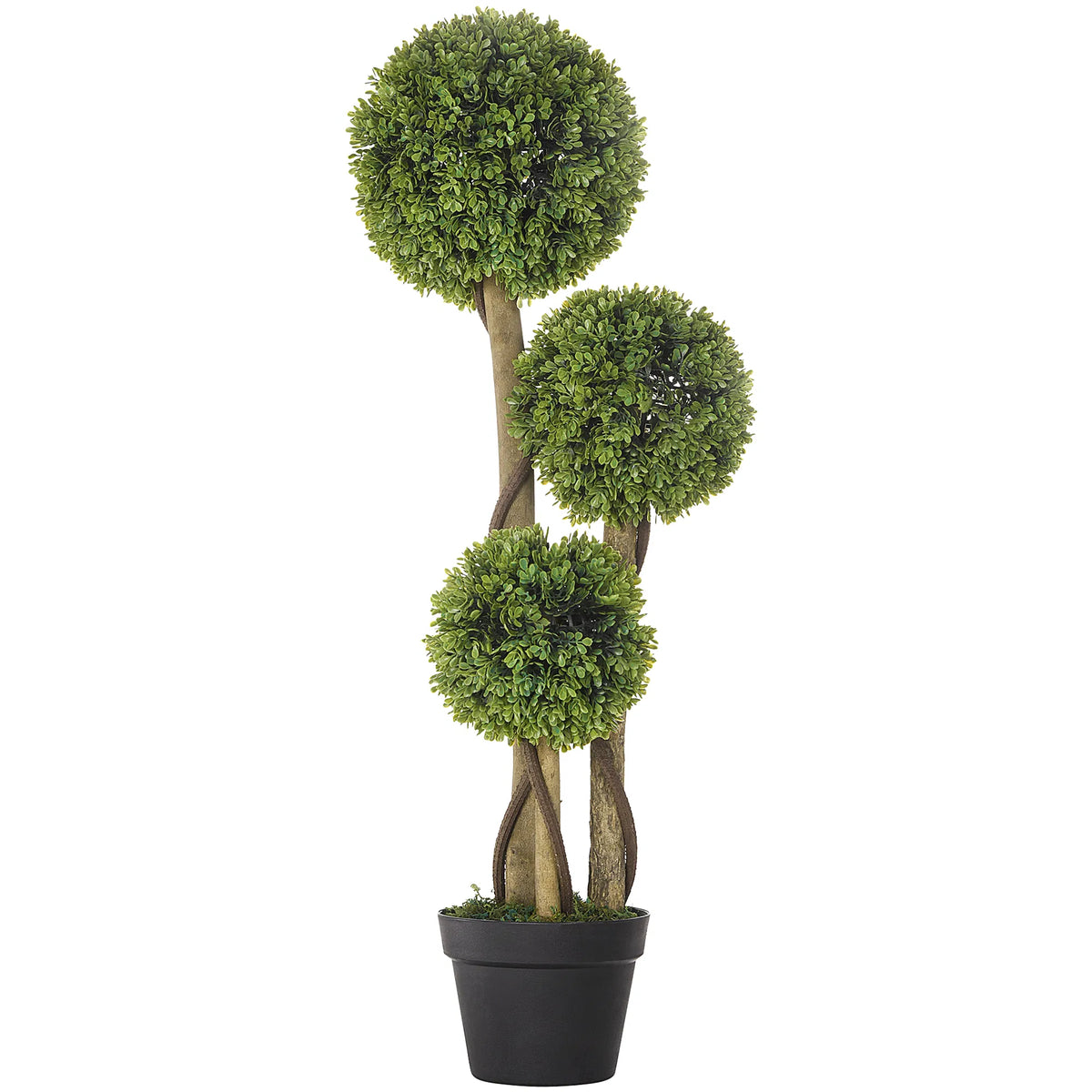 3FT Potted Fake Plant, Artificial Boxwood Topiary Tree, Triple Ball