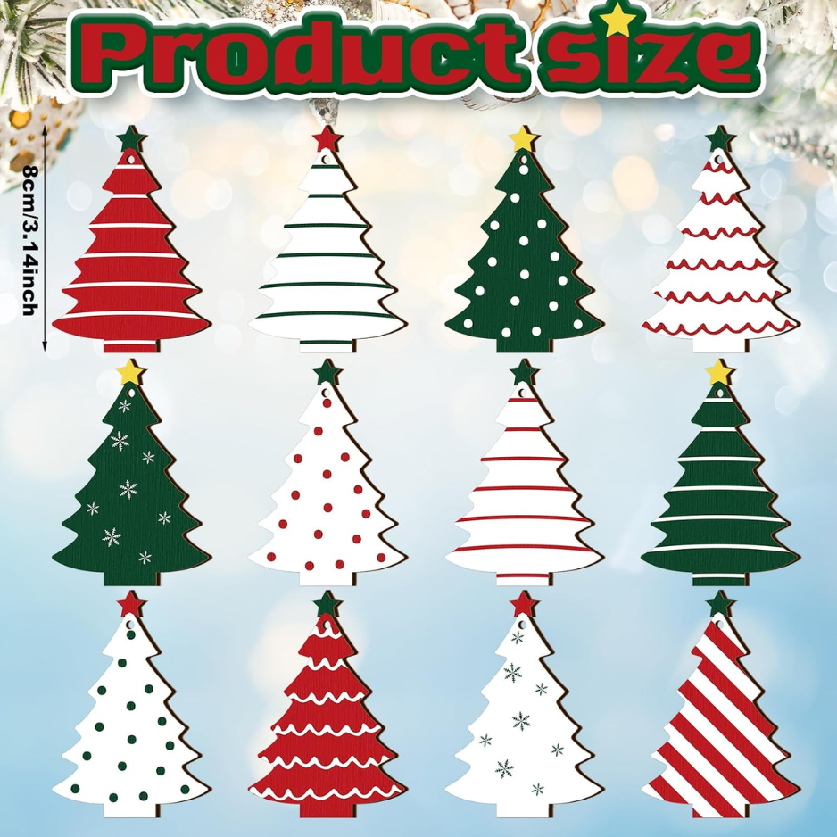 36Pcs Rustic Wooden Christmas Ornaments, Red Green White Farmhouse Decor