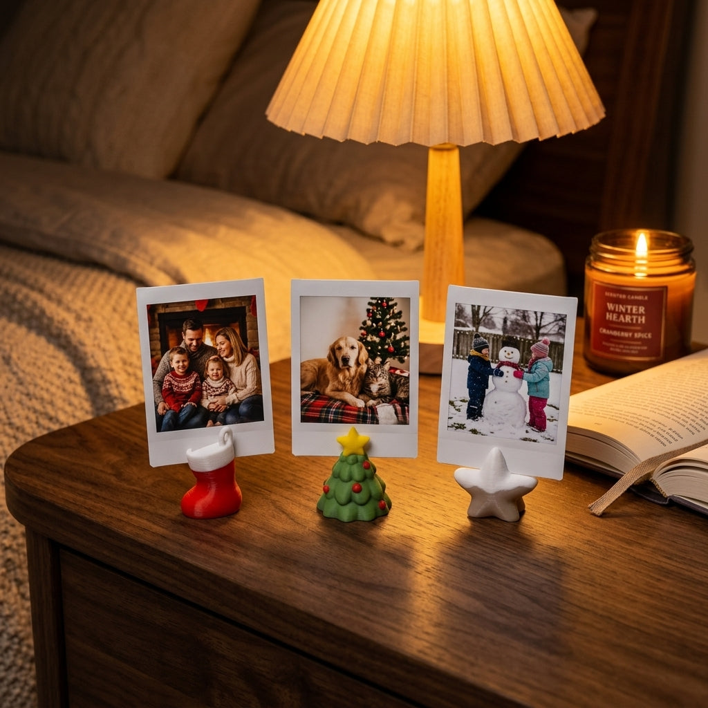 Christmas Photo Holder Set, 3D Printed Holiday Card Stand, Mini