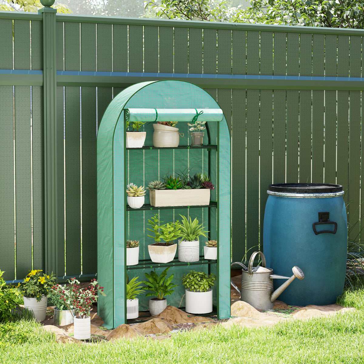 Mini Greenhouse, Portable Greenhouse With 4 Tier Shelves, Roll-up Door