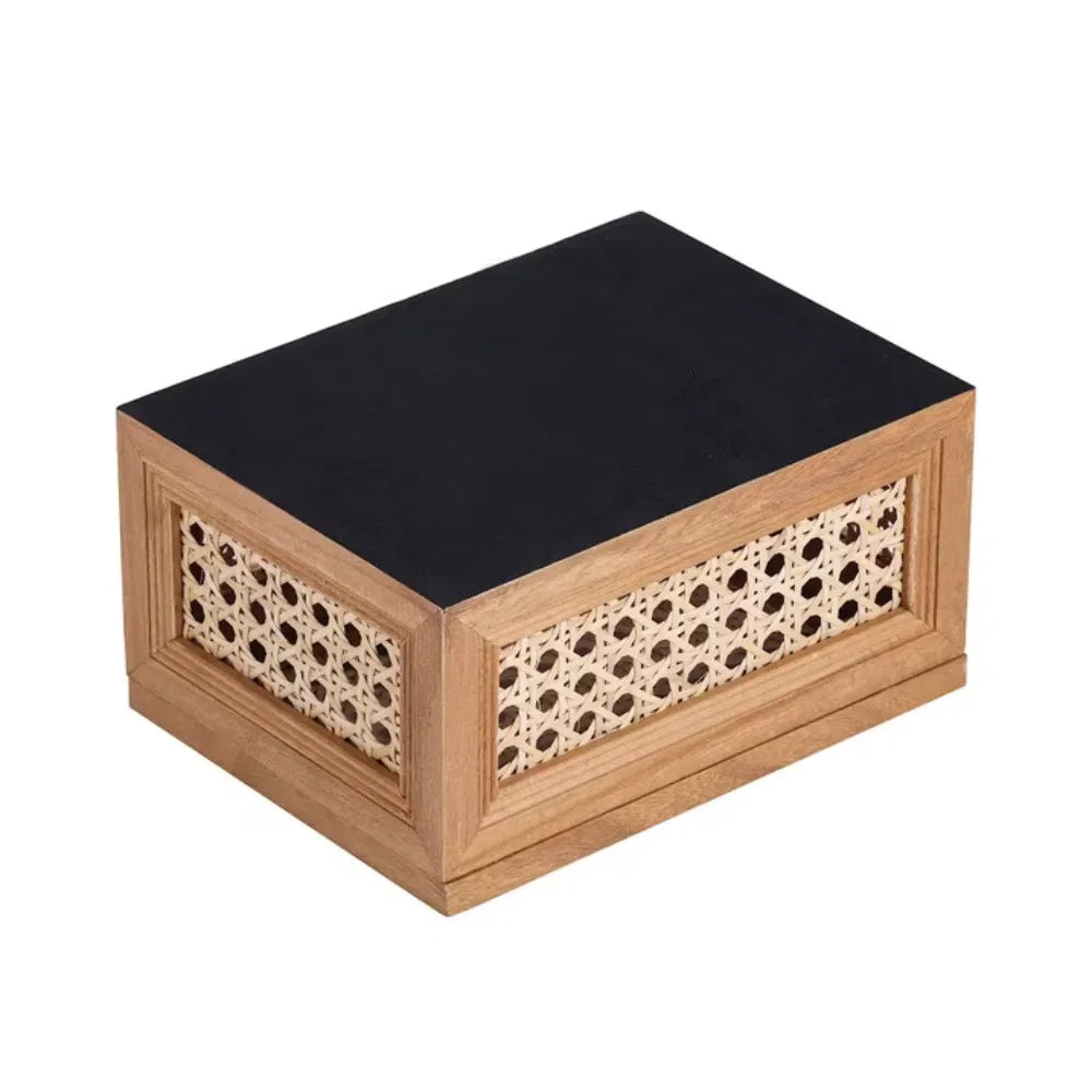 Oblong Rattan And Wood Decorative Tabletop Box