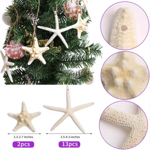 15pcs 2.3-4.3 Inch Starfish Hanging Christmas Tree Ornaments Star Fish