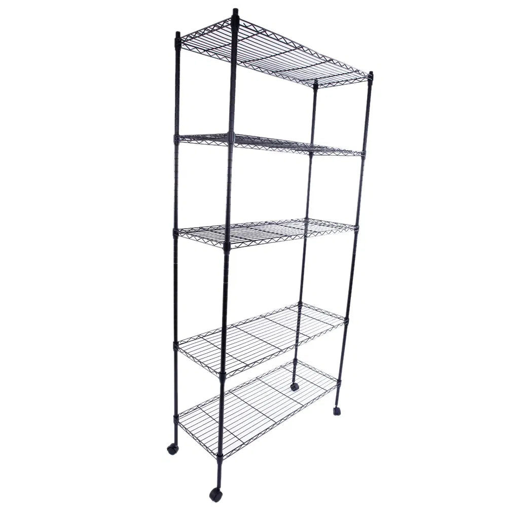 5-Layer Plastic Coated Iron Shelf With 1.5" Nylon Wheels 165*90*35 Black