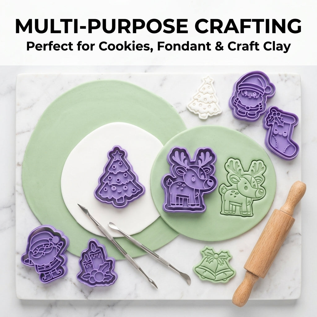Christmas Cookie Cutters, 8-Piece 3D Printed Holiday Cookie Stamp Set