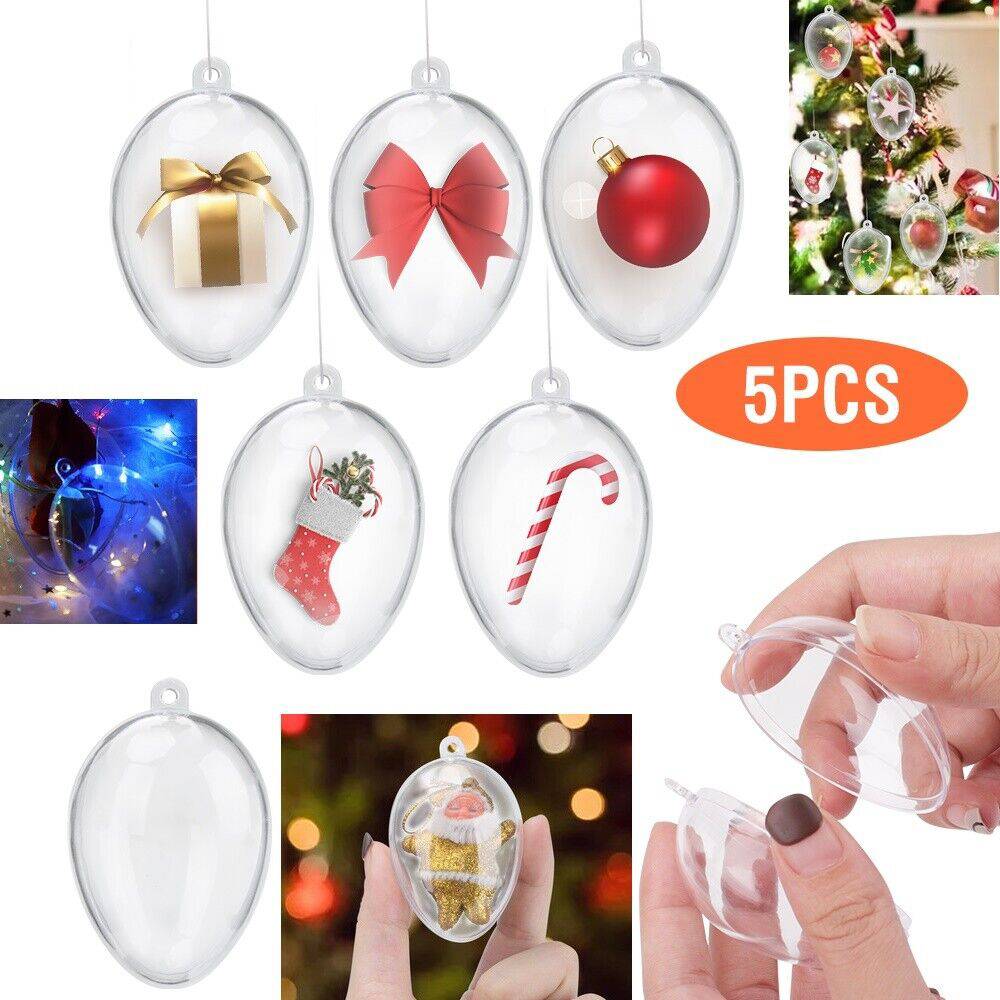 5 PCS Clear Plastic Christmas Balls Baubles Sphere Fillable Xmas Tree