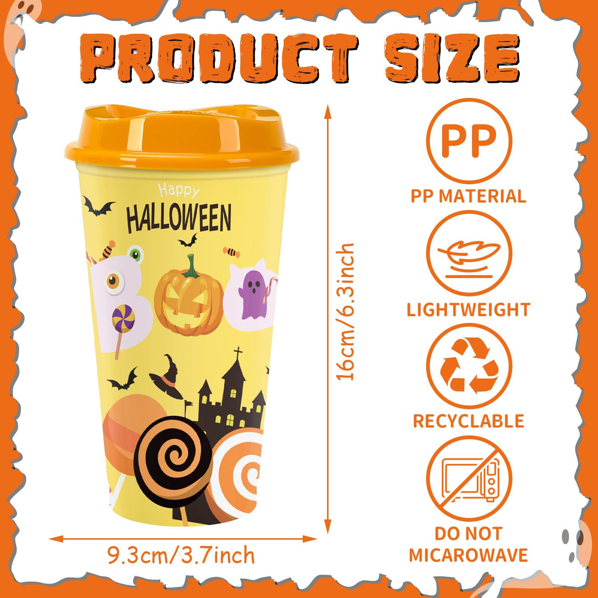 6pcs Halloween Color Changing Cups, 16Oz Reusable Plastic Coffee Cups