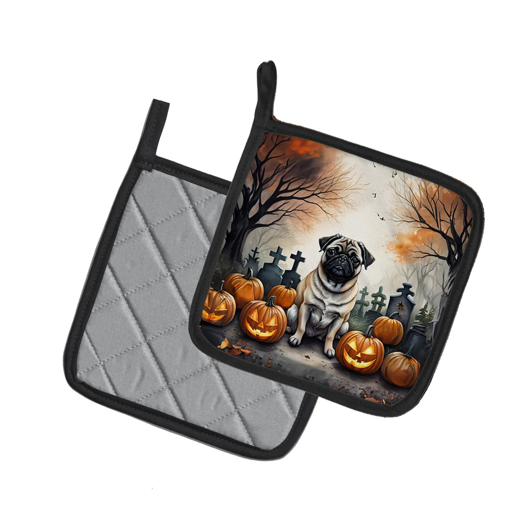 Fawn Pug Spooky Halloween Pair Of Pot Holders Kitchen Heat Resistant