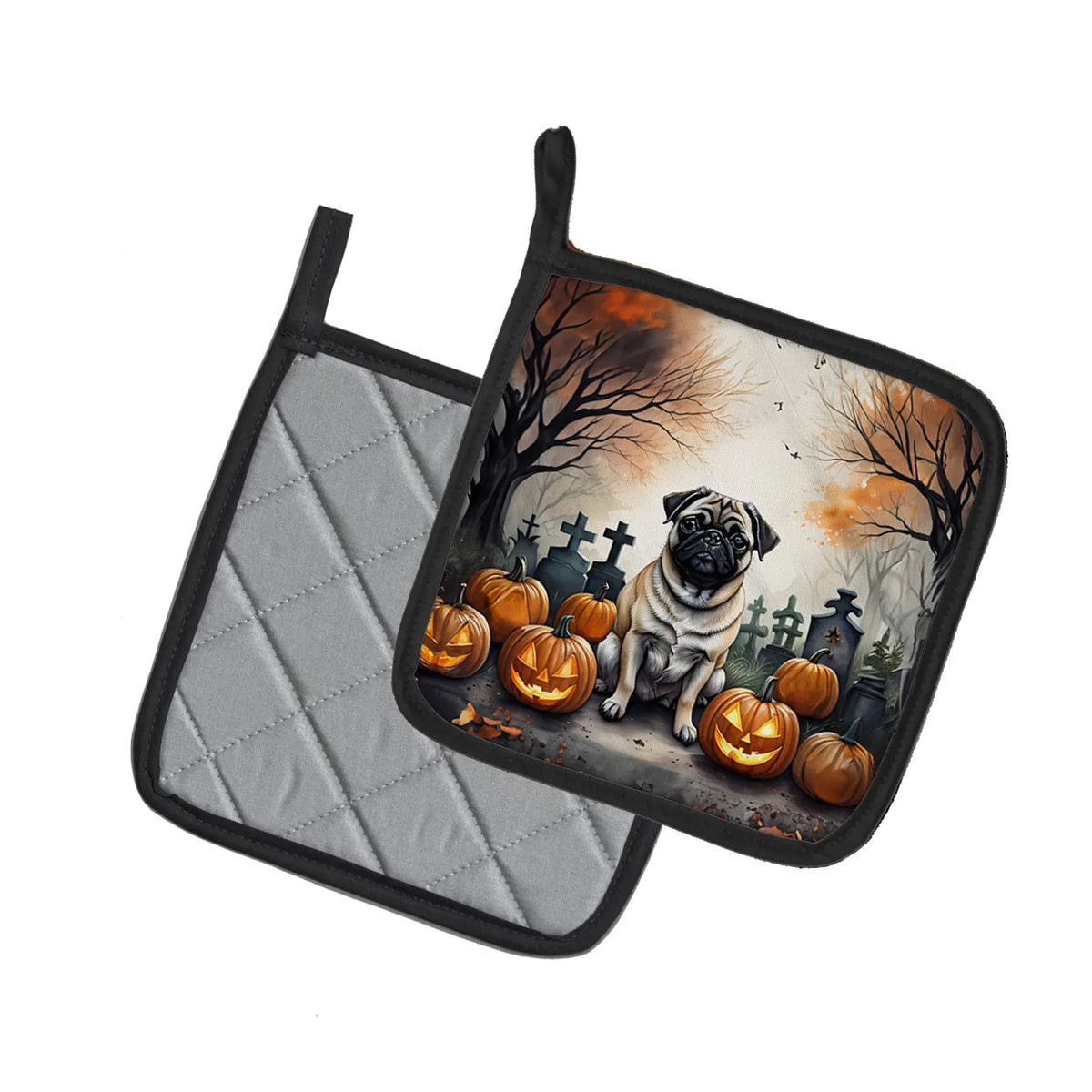 Fawn Pug Spooky Halloween Pair Of Pot Holders Kitchen Heat Resistant