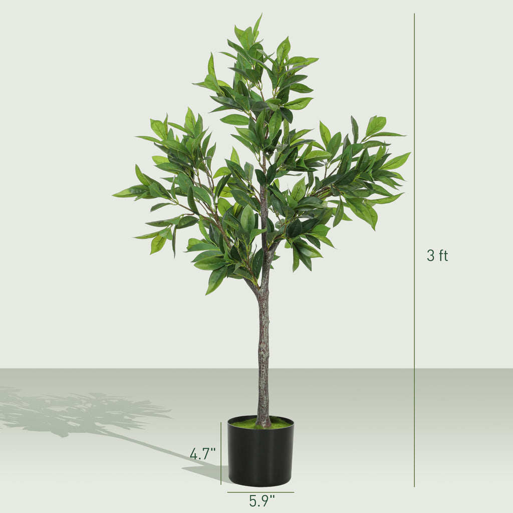 Potted Fake Plant, Lifelike Laurel Artificial Tree With 345 PEVA Leaves
