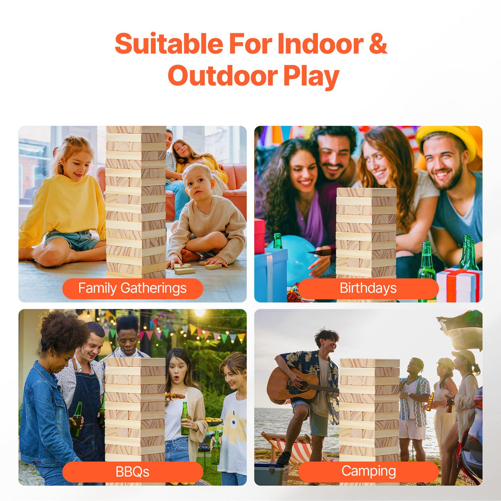 Tumbling Timber Toy, 54 Blocks Tumble Tower Blocks Game, Pine Wood