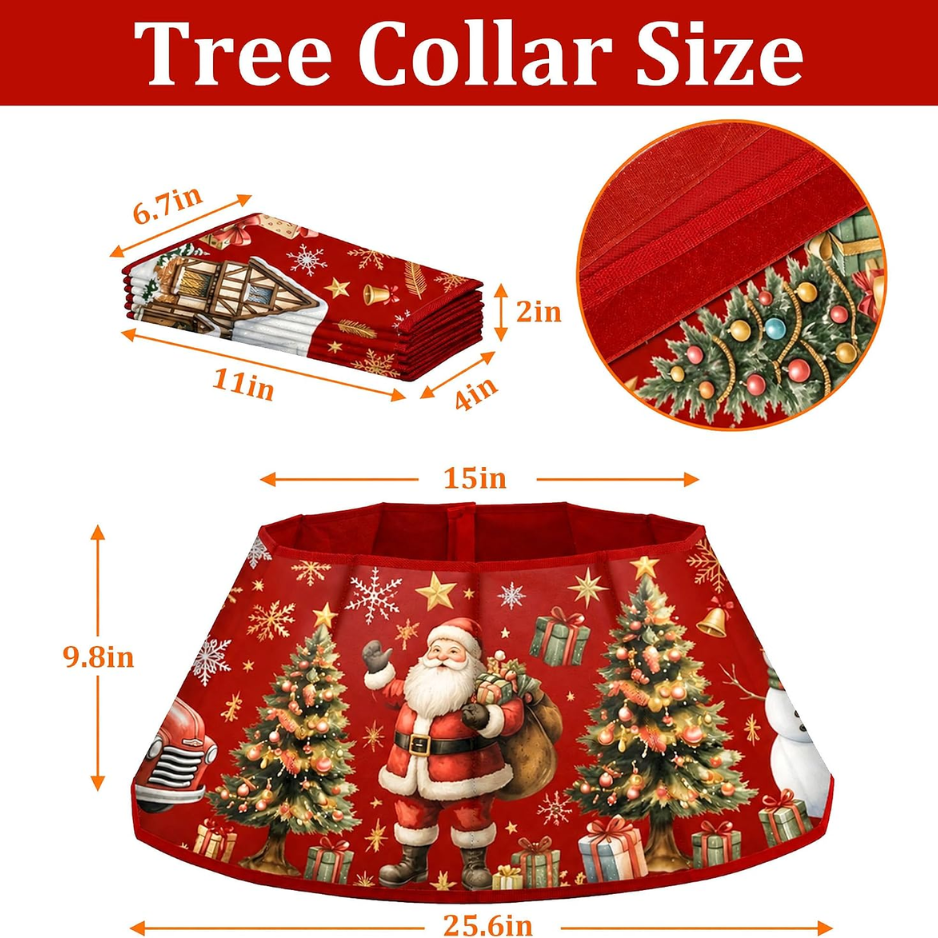 Vintage Santa & Snowman Christmas Tree Collar, Velvet Base Cover