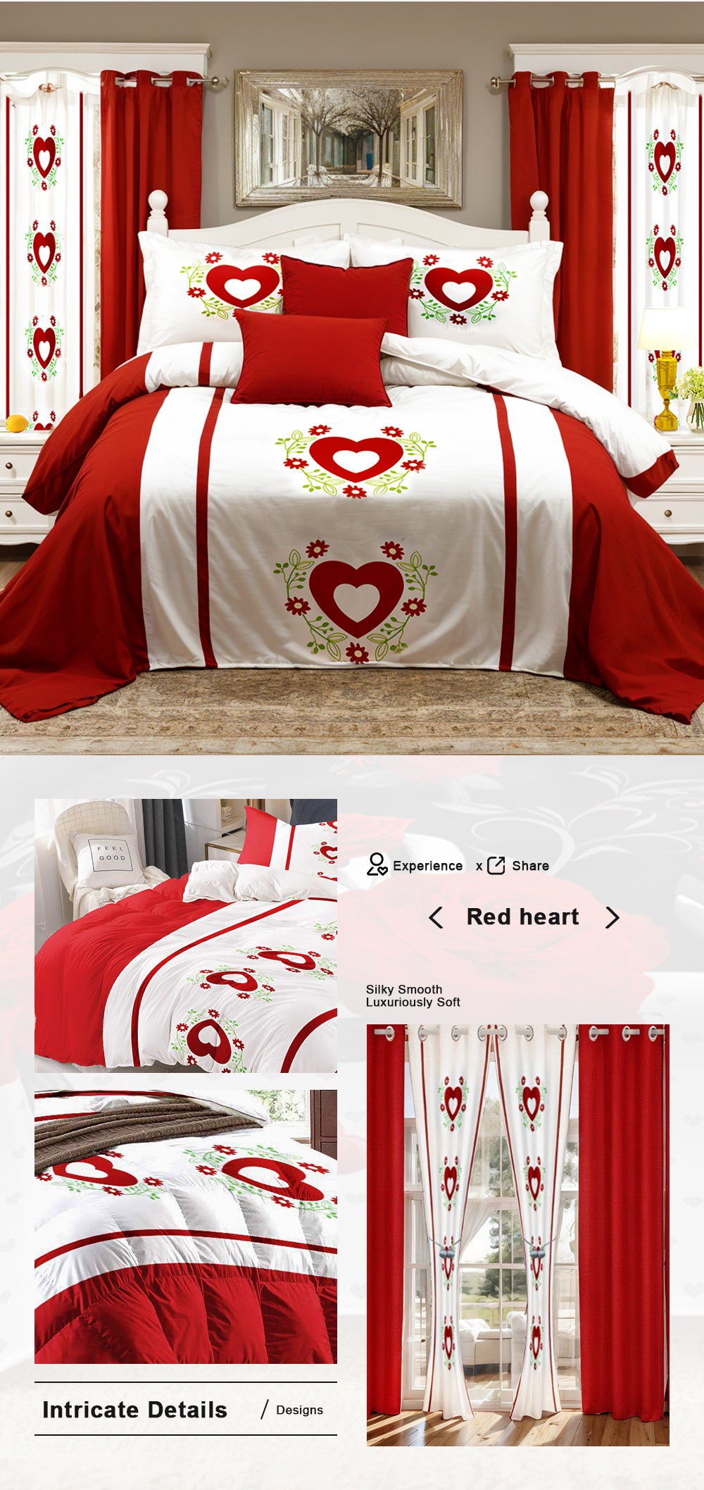 9-Piece Red Embroidered Bedspread And Curtain Set For Twin