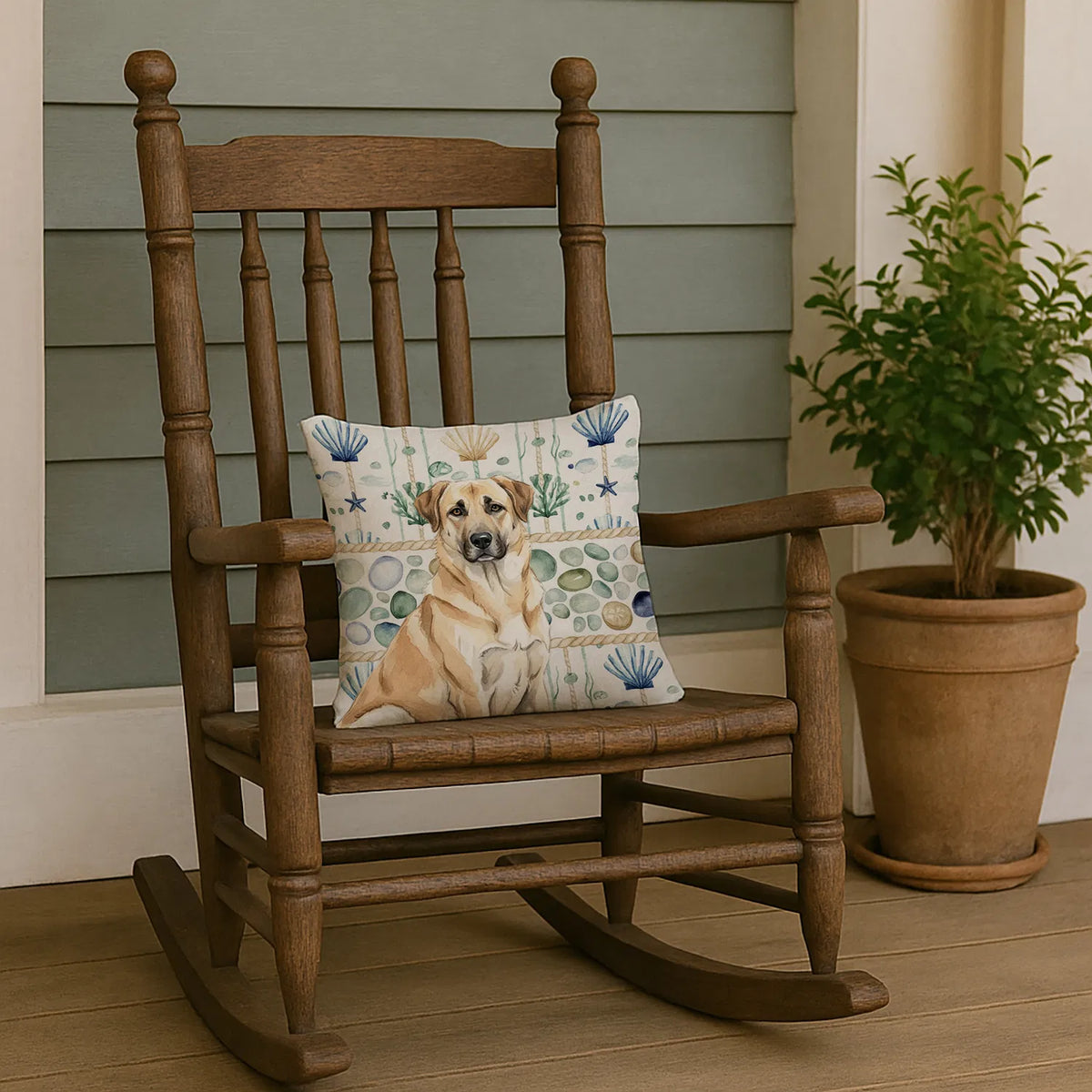 Anatolian Shepherd Dog Coastal Sea Glass Throw Pillow Decorative Indoor