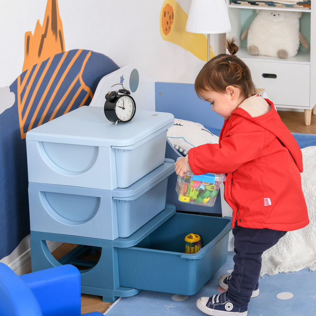 3 Tier Kids Toy Storage Organizer With Drawers, Blue, Chest For Bedroom
