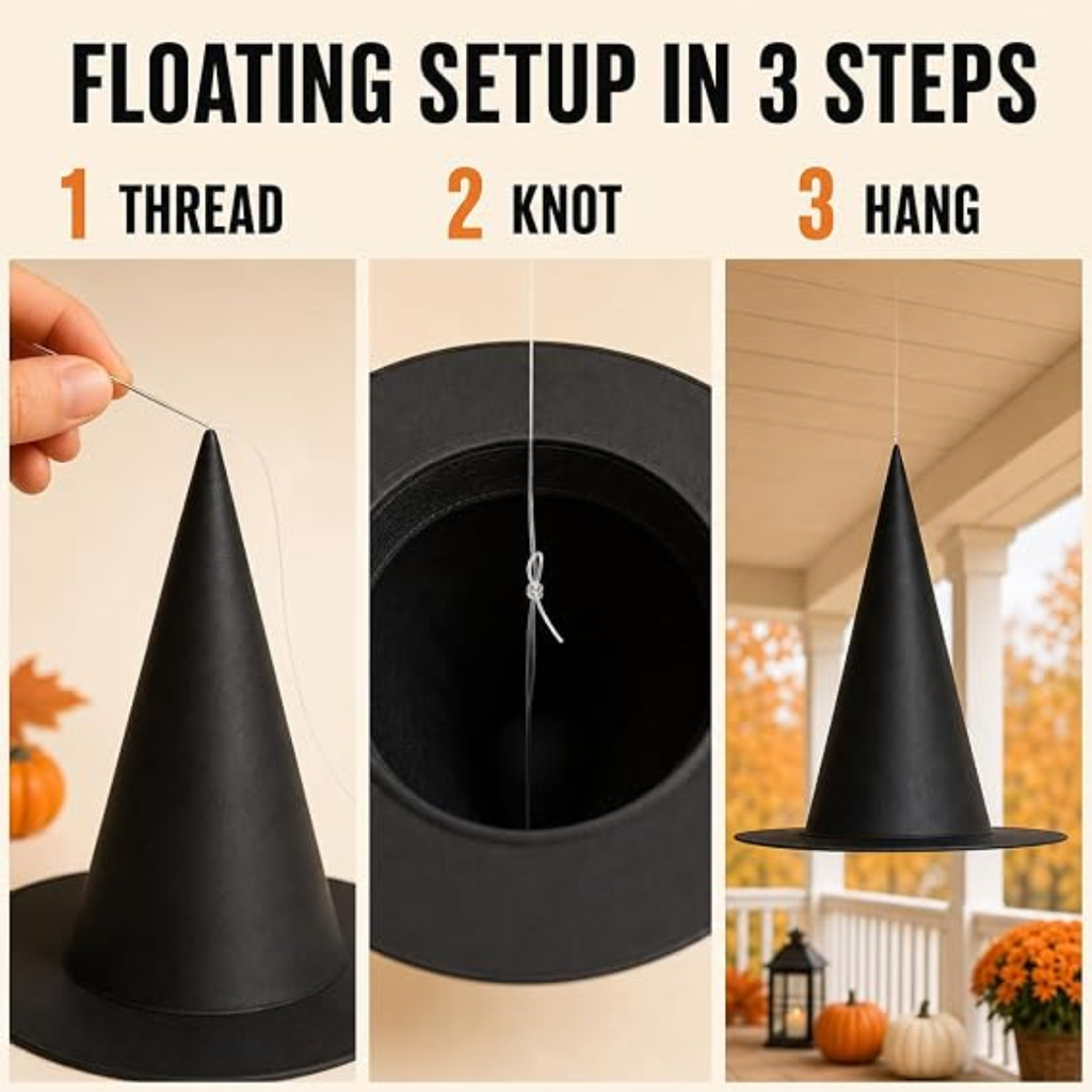 10 Pack Halloween Witch Hats Decorations With 157 Ft Fishing Line