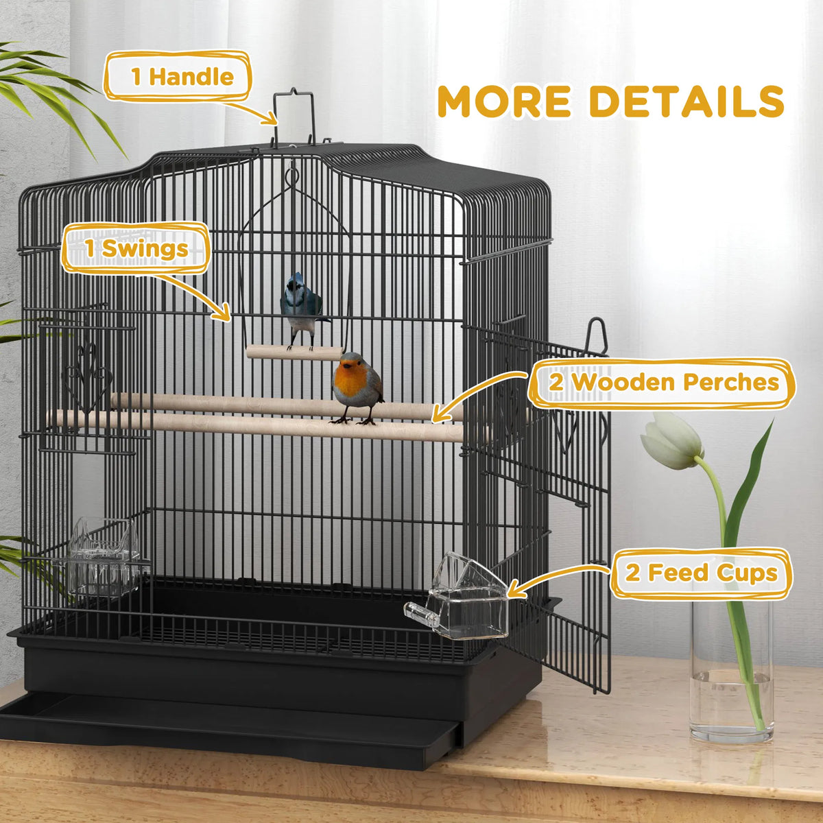 23" Bird Cage, Finches Canaries, Parrot Cage With Doors Perches, 2