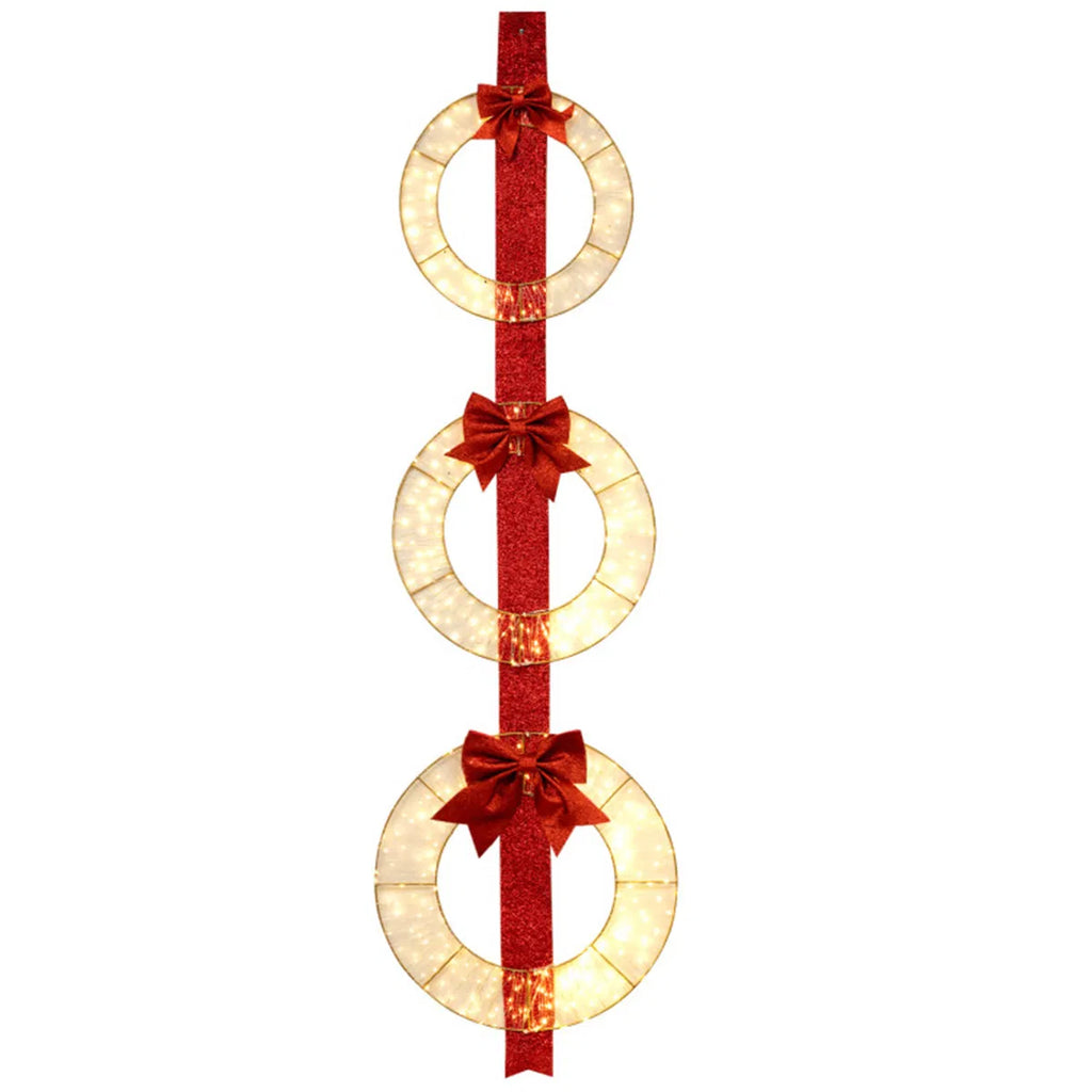 Christmas Wreath Set: 3 Festive Wreaths With 450 Leds, Red Ribbon, IP44