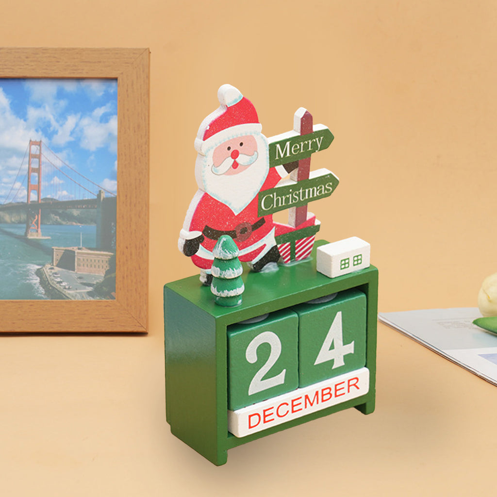 Xmas Desk Calendar Desktop Decoration Tabletop Number Date Wooden