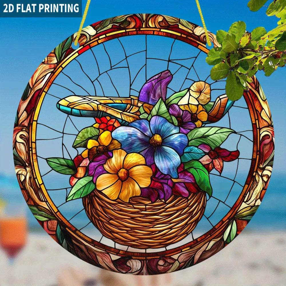 High Definition Printed Flower Basket Acrylic Hanging Ornament