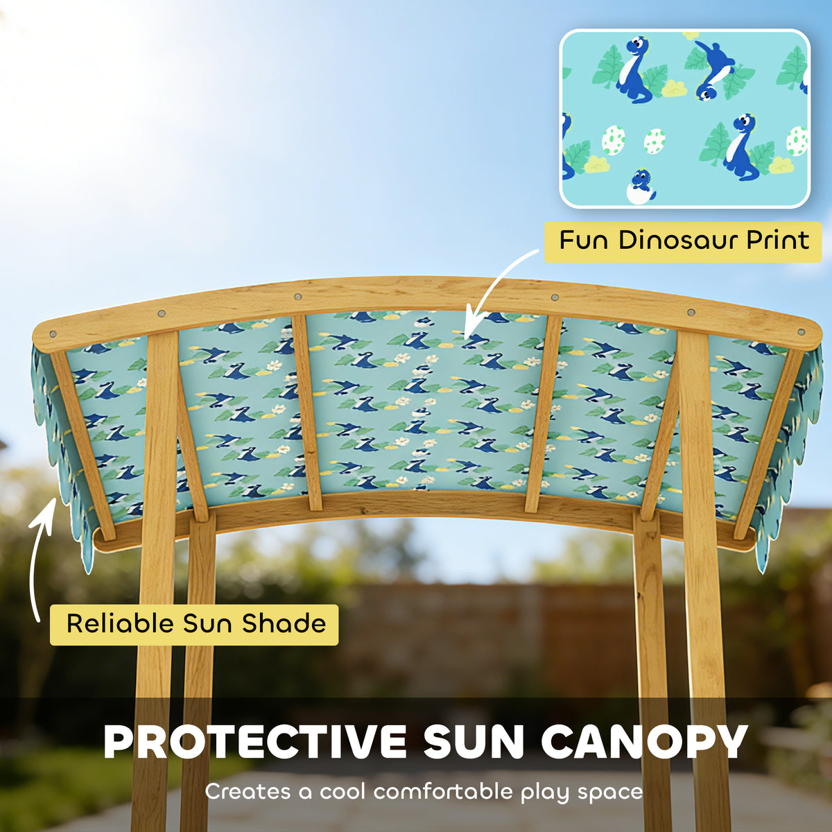 Wooden Sandbox With Dinosaur Print Canopy Kids Sandbox Outdoor