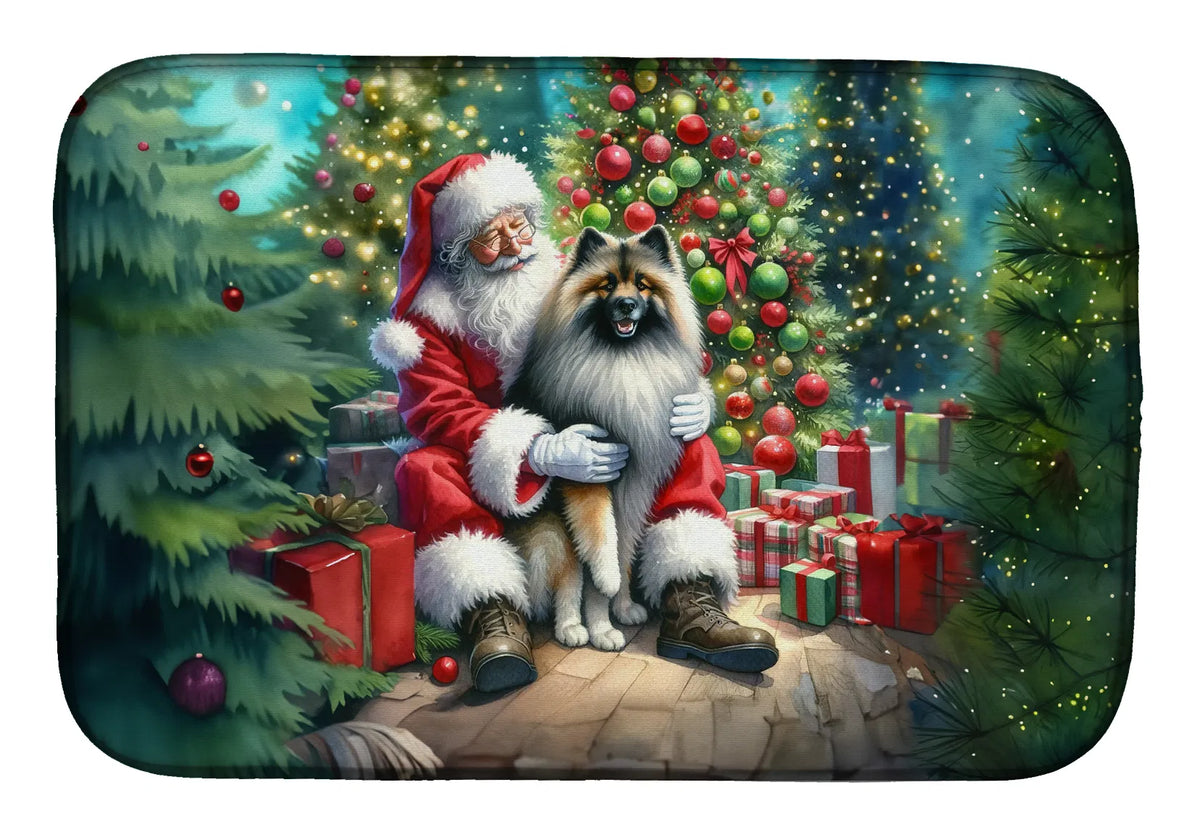 Keeshond And Santa Claus Dish Drying Mat Absorbent Dish Drying Mat Pad