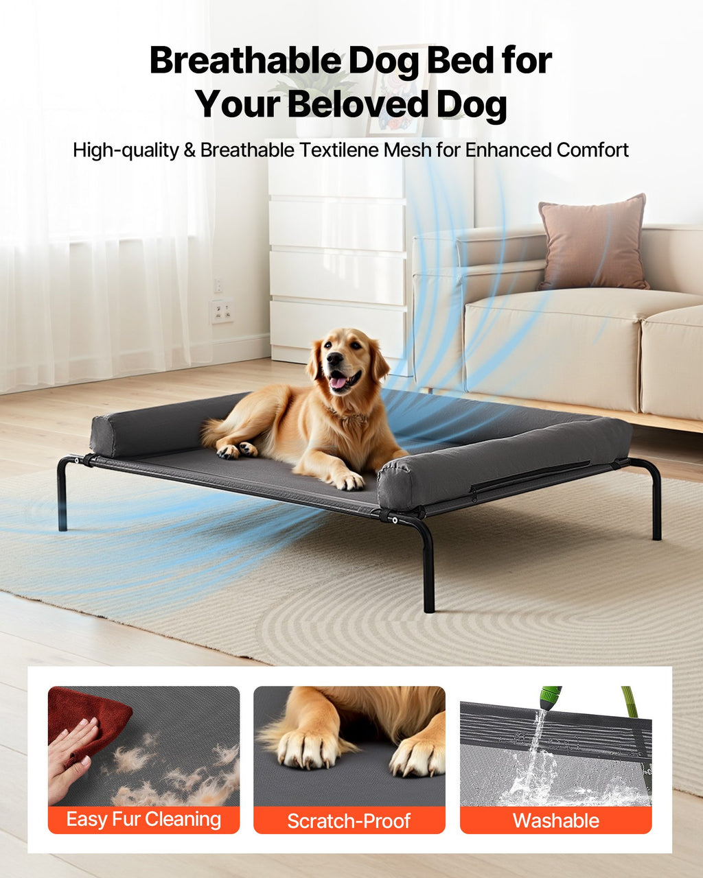 Elevated Dog Bed For Large Dog Portable Raised Dog Cot With Pillow XL