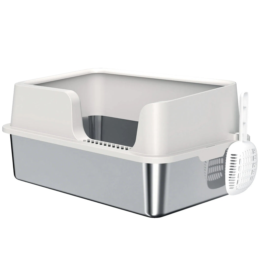 Stainless Steel Cat Litter Box With Lid With Scoop, High Sided