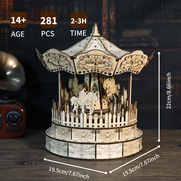 Music Park 3d Wooden Puzzle Carousel Music Box Handmade Assembly Model