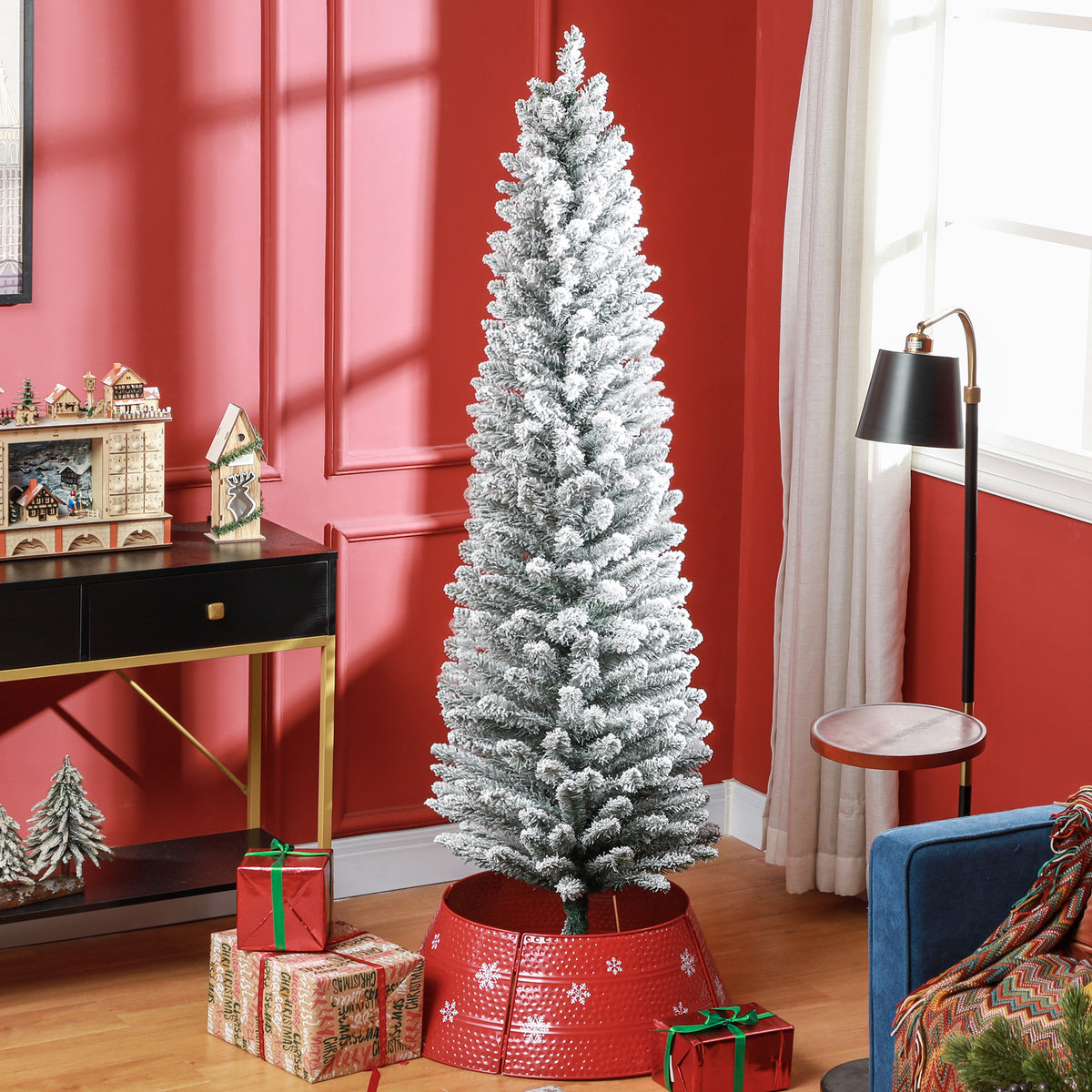 Snow Flocked Pencil Christmas Tree, 5 to 7 ft