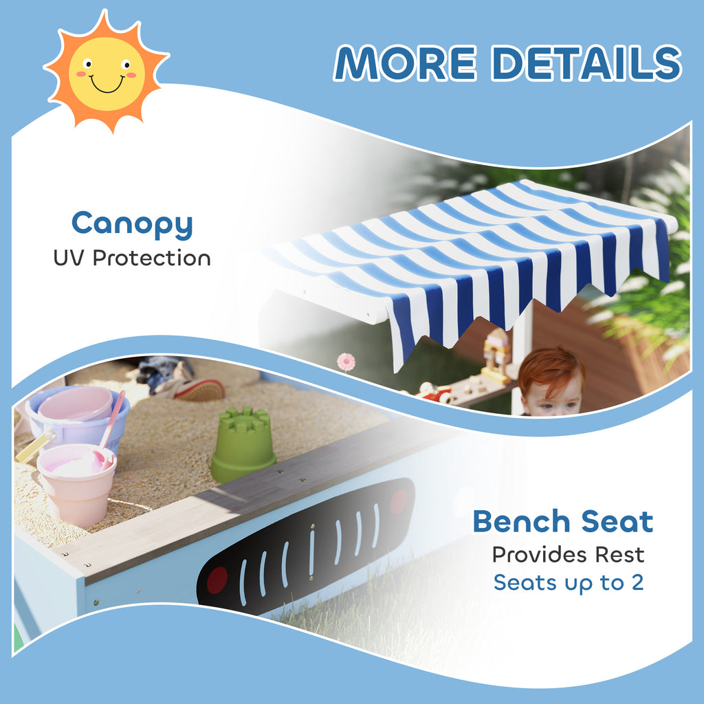 Kids Wooden Sandbox With Canopy With Bench Seats, Bottom Liner, Drawing