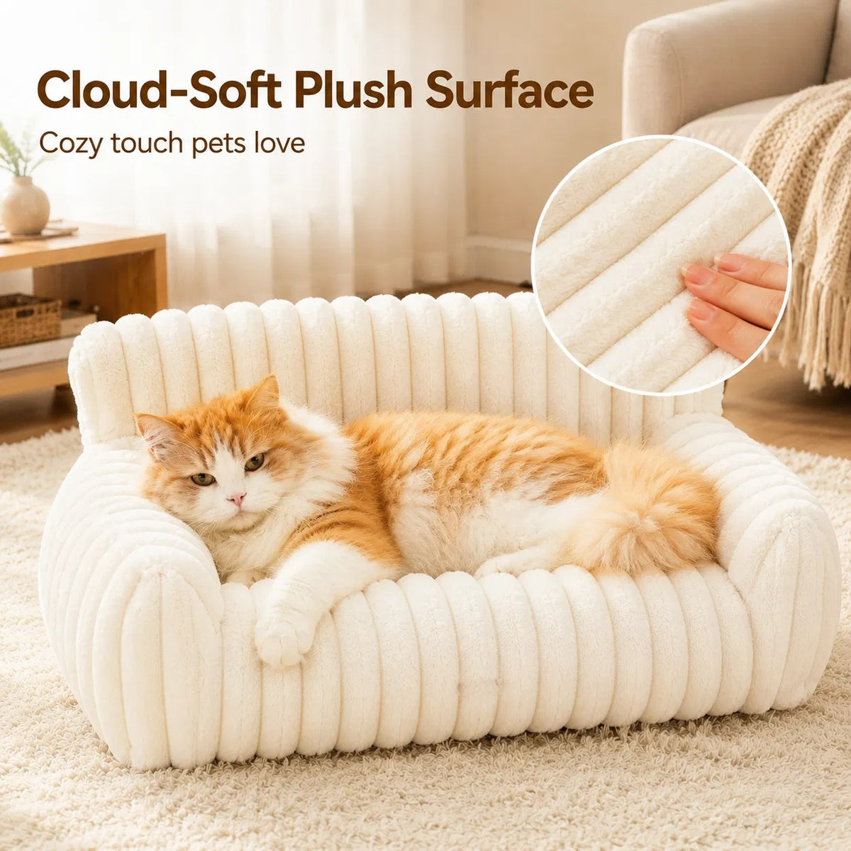 Cute Cat Couch For Pets - Fluffy Cat Beds With Premium Soft Corduroy