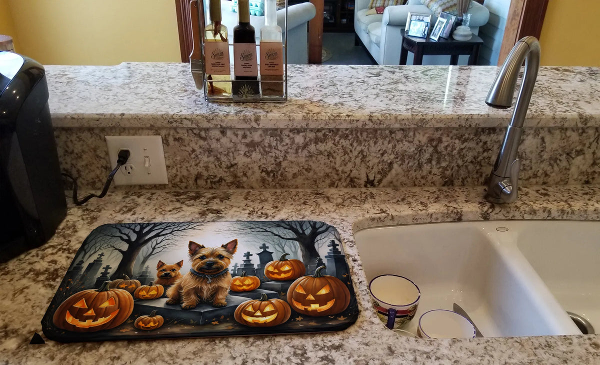 Norwich Terrier Spooky Halloween Dish Drying Mat Absorbent Dish Drying