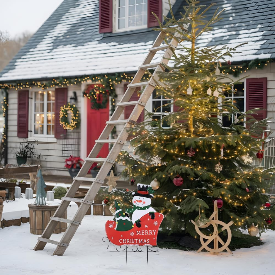 Outdoor Christmas Decorations, Metal Snowman With Sleigh Decorative