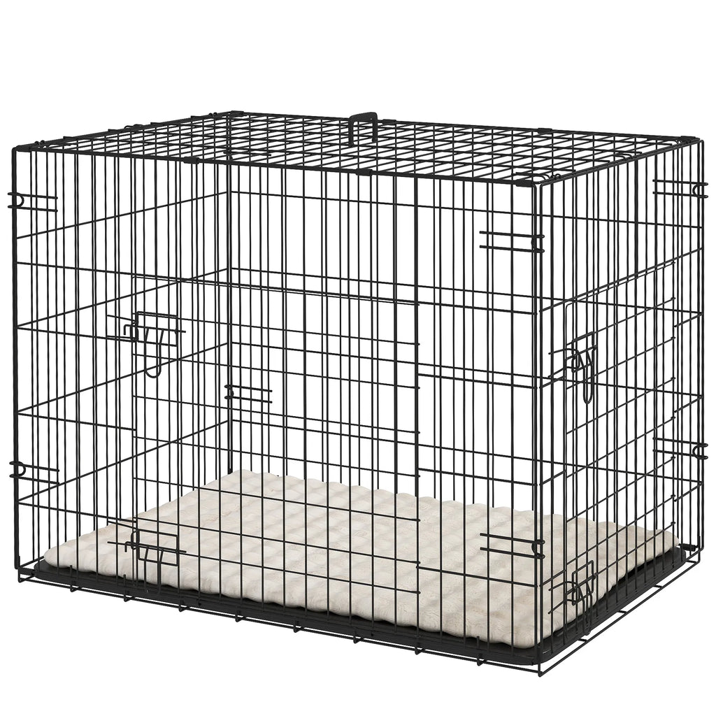 30" Dog Crate With 2 Doors, Folding Metal Dog Cage With Soft Cushion
