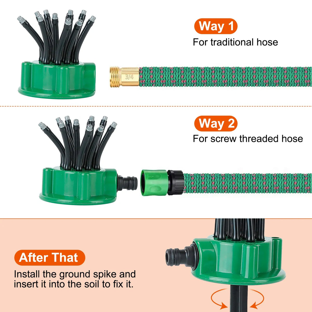 360° Flexible Lawn Sprinkler Automatic 12 Tubes Garden Water Irrigation