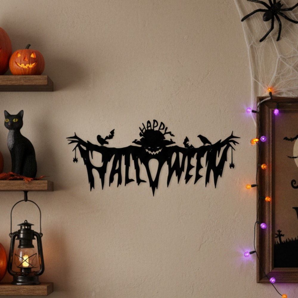 Happy Halloween Metal Sign Wall Art Spooky Hanging Decor Indoor Home