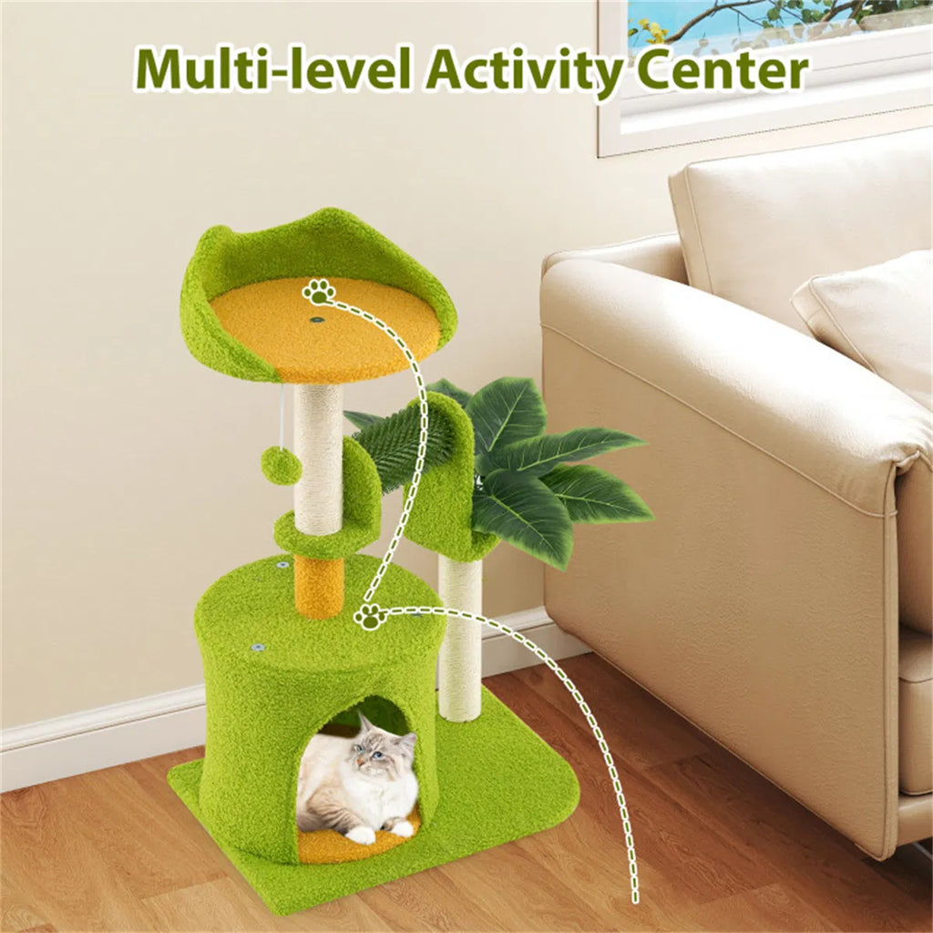 Cat Tree - 22LBS Capacity, Palm Tree Design With Self-groomer